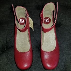 FLY LONDON Red Leather Open Heel Wedge